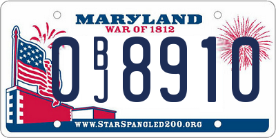 MD license plate 0BJ8910