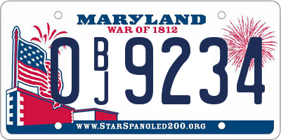 MD license plate 0BJ9234