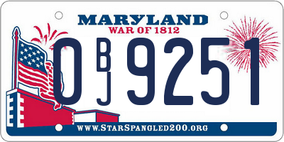 MD license plate 0BJ9251