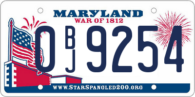MD license plate 0BJ9254