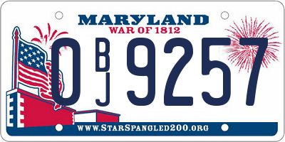 MD license plate 0BJ9257