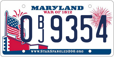 MD license plate 0BJ9354