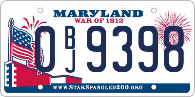 MD license plate 0BJ9398