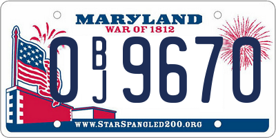 MD license plate 0BJ9670