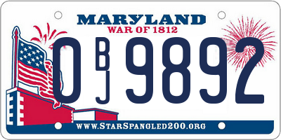 MD license plate 0BJ9892