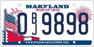 MD license plate 0BJ9898