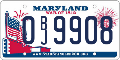 MD license plate 0BJ9908