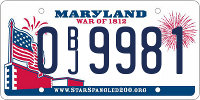 MD license plate 0BJ9981