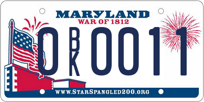 MD license plate 0BK0011