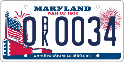 MD license plate 0BK0034