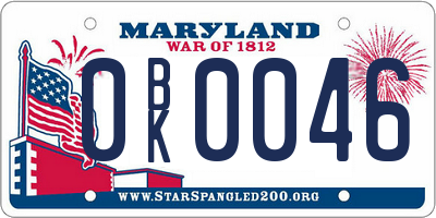 MD license plate 0BK0046