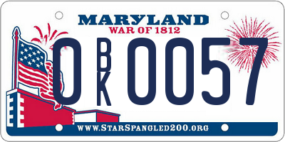 MD license plate 0BK0057