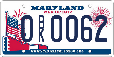 MD license plate 0BK0062