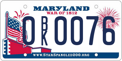 MD license plate 0BK0076