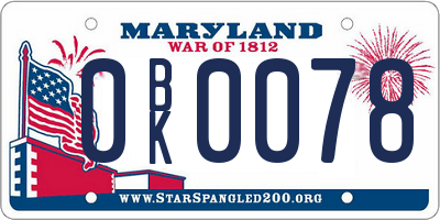 MD license plate 0BK0078