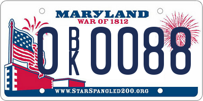 MD license plate 0BK0088