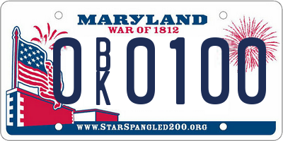 MD license plate 0BK0100