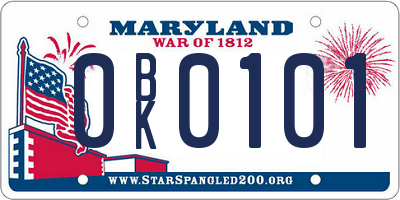 MD license plate 0BK0101
