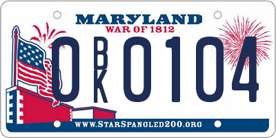MD license plate 0BK0104