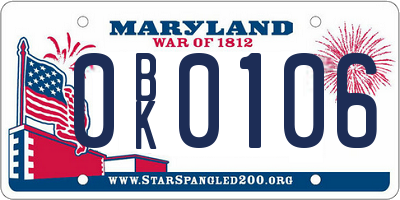 MD license plate 0BK0106