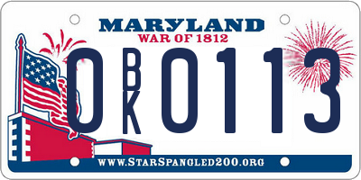 MD license plate 0BK0113