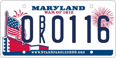 MD license plate 0BK0116