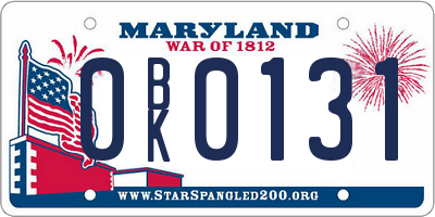 MD license plate 0BK0131