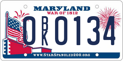 MD license plate 0BK0134