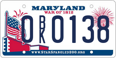 MD license plate 0BK0138