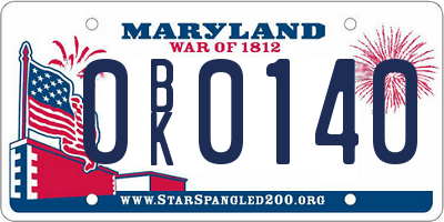 MD license plate 0BK0140