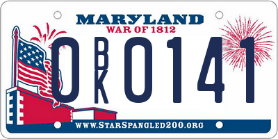MD license plate 0BK0141