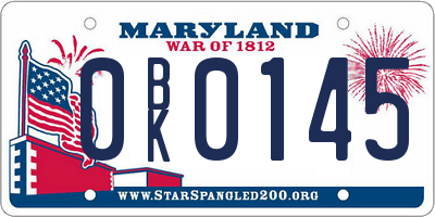 MD license plate 0BK0145