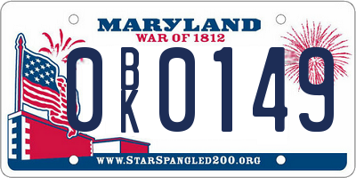 MD license plate 0BK0149