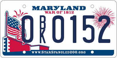 MD license plate 0BK0152