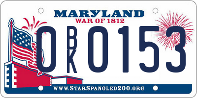 MD license plate 0BK0153