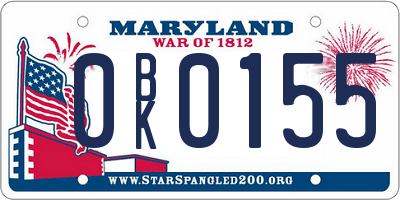 MD license plate 0BK0155