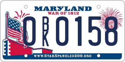 MD license plate 0BK0158