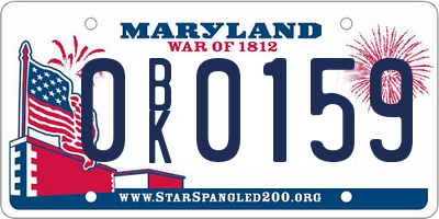MD license plate 0BK0159