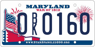 MD license plate 0BK0160