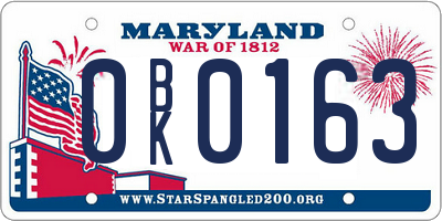 MD license plate 0BK0163