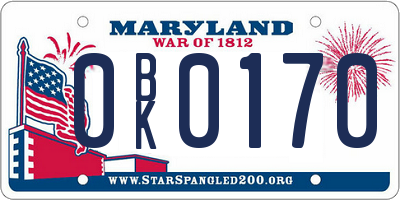 MD license plate 0BK0170