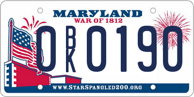 MD license plate 0BK0190