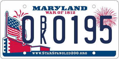 MD license plate 0BK0195