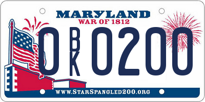 MD license plate 0BK0200