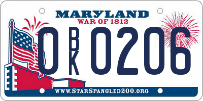 MD license plate 0BK0206