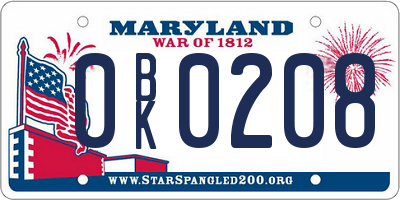 MD license plate 0BK0208