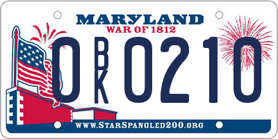 MD license plate 0BK0210