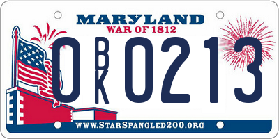 MD license plate 0BK0213