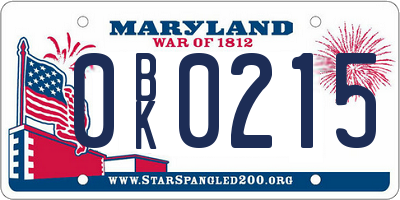 MD license plate 0BK0215