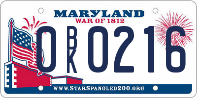 MD license plate 0BK0216